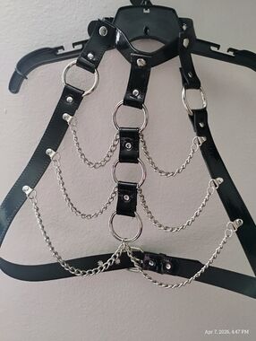 Black Vegan Leather Chain Body Harness